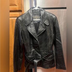 Vintage Express Black Leather Belted Women's Jacket